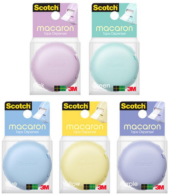 3M Scotch 思高牌 馬卡龍造型隱形膠帶台 5色組, 1套, 綠色、藍色、黃色、紫色、粉色