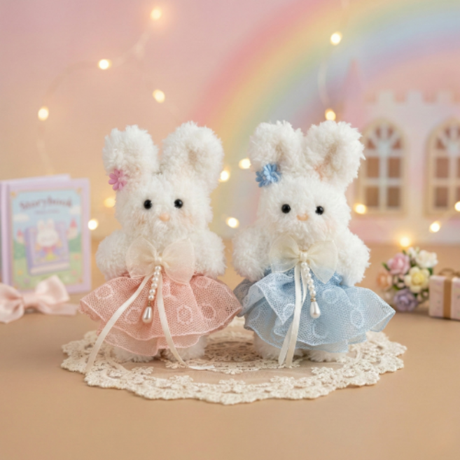 금홍팬시 모루인형 키링 인형키링 백참 가방꾸미기 핸드메이드 드레스 2종 세트, Blue,  Pink, 1세트, 130mm