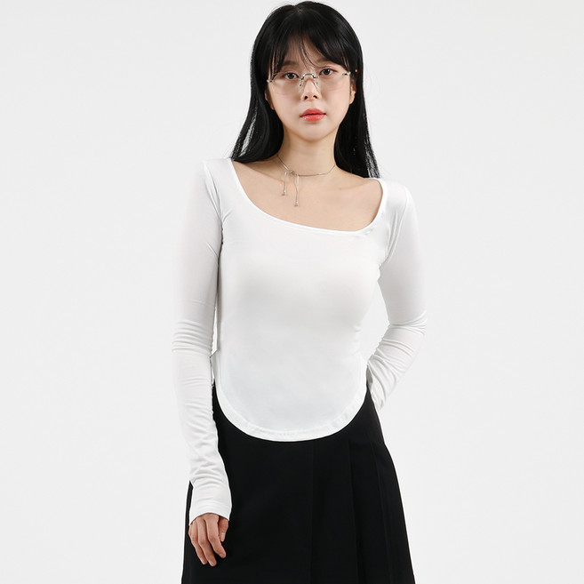 엘쏘 여성용 스퀘어넥 슬림핏 몸매보정 긴팔 티셔츠