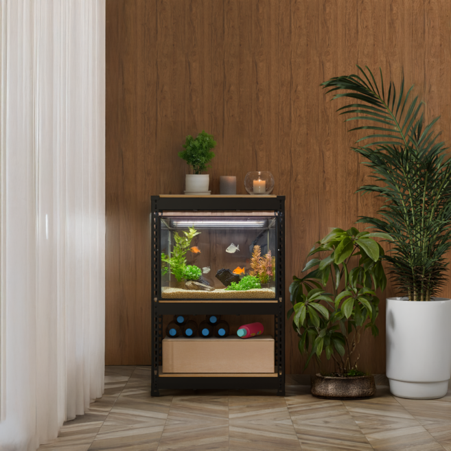 스피드랙 축양장 철제 선반 어항 받침대, 블랙, 3단