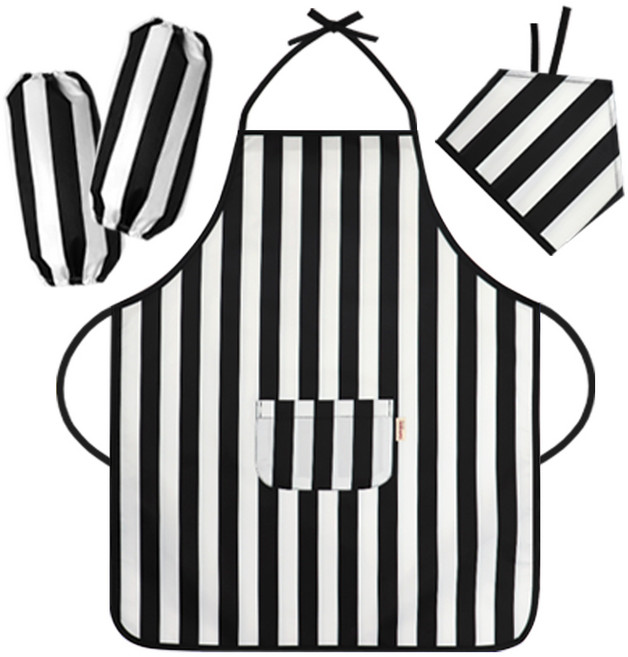 더해피 아동용 목끈형 앞치마 + 두건 + 토시 세트 스트라이프