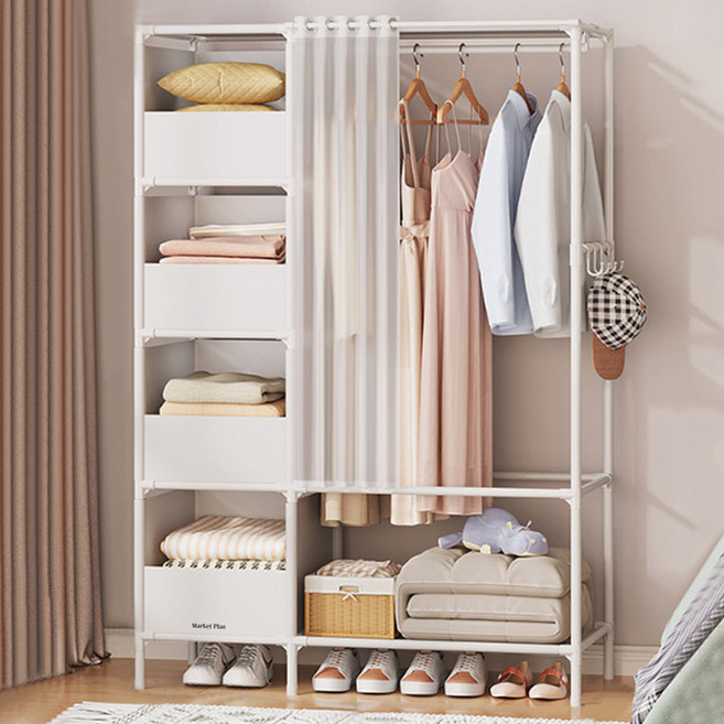 Market Plan 組裝式層架型窗簾4層立式衣架, 白色