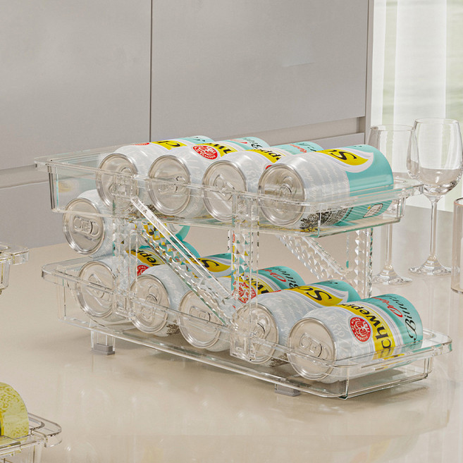 존글로벌 폭 조절 데굴데굴 2단 냉장고 캔 보관함, 투명, 1개