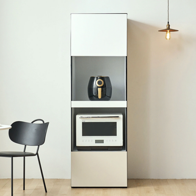 엘리에셀 비스포크 오브제 광폭 멀티진열장 키큰 다용도 선반 틈새 수납장 600 방문설치, 화이트 + 베이지, 4단