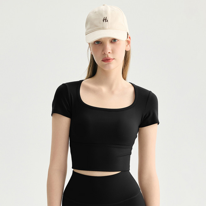 씨오브비 여성용 스퀘어넥 크롭 반팔 스포츠 탑