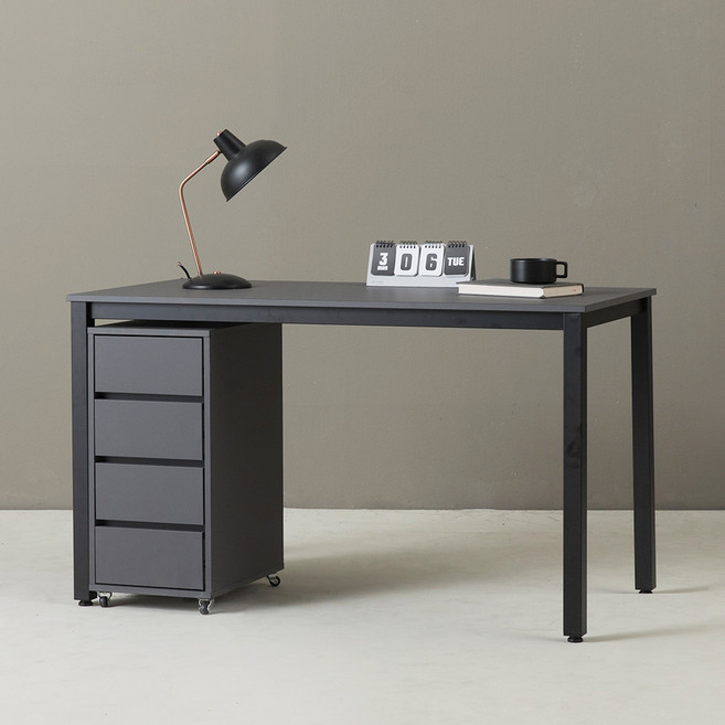 포더홈 이든 1000 책상 + 4단 이동서랍 세트 방문설치, 블랙그레이 + 그레이