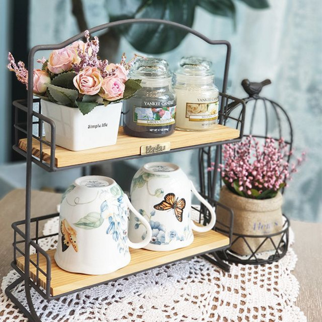 까꾸빈티지 매트 내츄럴 철재 2단 소형 수납 선반, 블랙, 1개