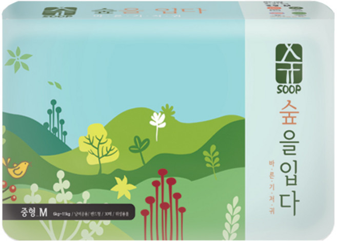 숲 밴드형 기저귀 유아용, 30매, 중형(M)