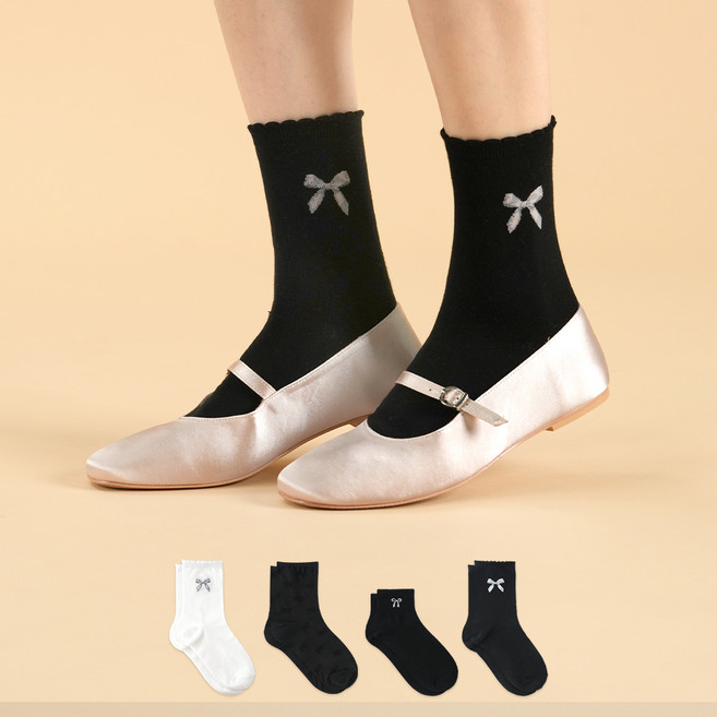 삭피엔스 여성용 발레코어 리본양말 4족 세트 B