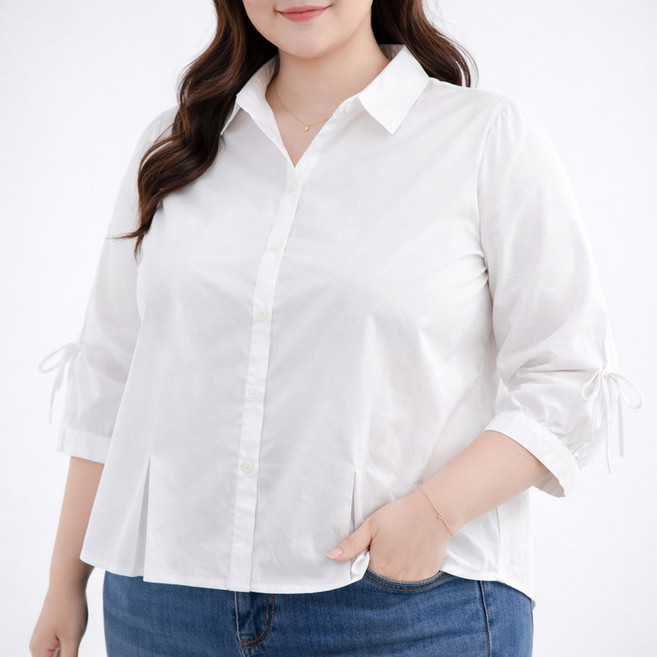 allode 女款蝴蝶結大尺碼短袖襯衫