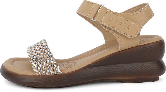 제이슈 여성용 소가죽 모렐로 통굽 가벼운 메쉬 스트랩 샌들