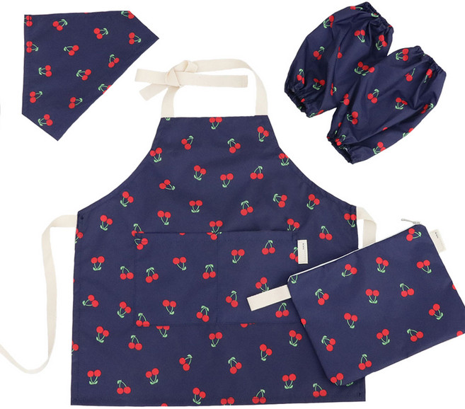 세맘스 아동용 비벨라 체리 방수앞치마 + 두건 + 토시 + 파우치 세트