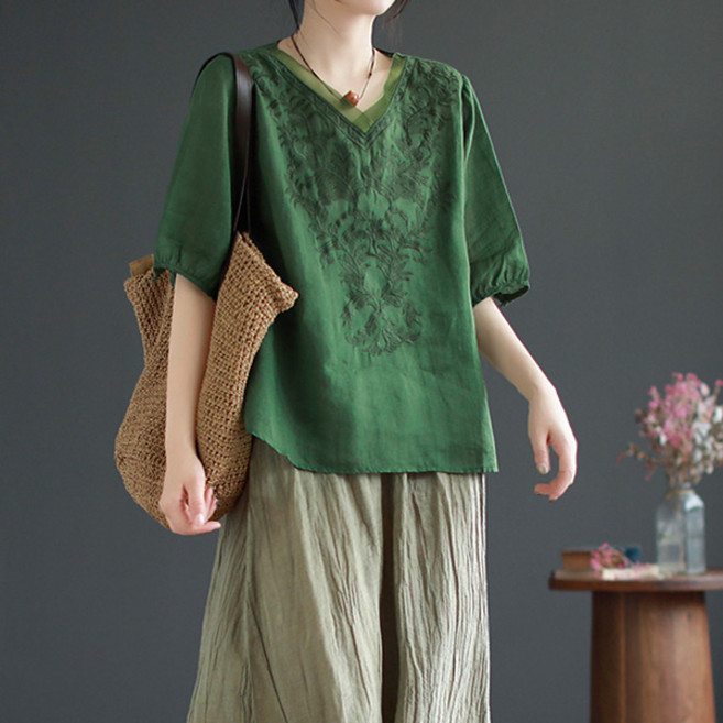 포플러앤씨 오프싱 자수 블라우스