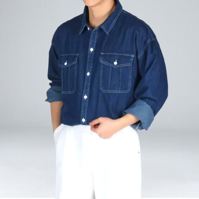 이브클로젯 남성용 논페이드 오버핏 데님 셔츠 6706-1