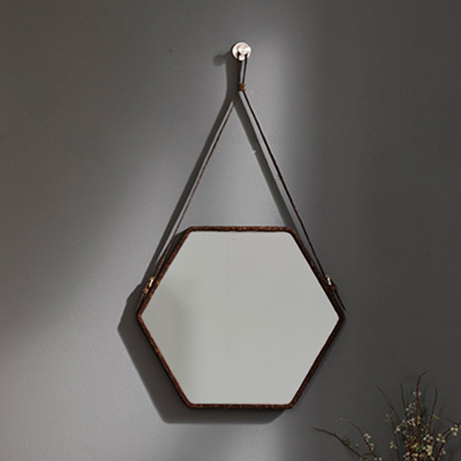 체스터 북유럽풍 육각 벽걸이 거울 소형, 모카