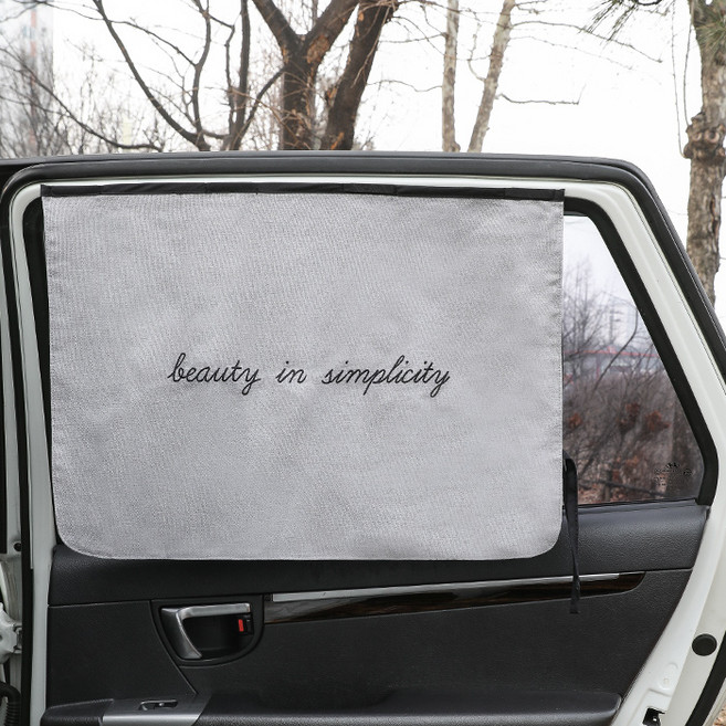 베베데코 심플 린넨룩 자석 햇빛가리개 자수 50 x 70 cm, 그레이, 1개