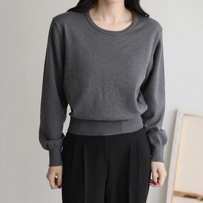 앤드스타일 여성용 비소프트 6탄 데일리 소프트핏 세미크롭 라운드넥 비스코스 니트 264976