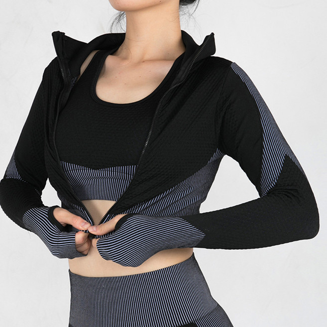 카일라 여성용 터틀넥 피트니스 요가 필라테스 투톤 크롭 집업