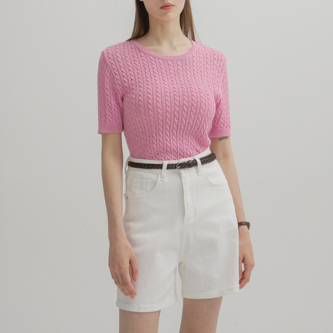 아틀리에나인 여성용 케이블 패턴 슬림 니트 R-T-6565