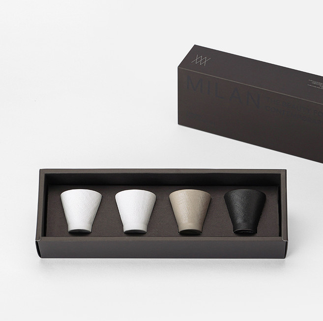 네오플램 국산 밀란 디너웨어 도자기 사케 소주 술잔 4p + 기프트 박스 세트, 화이트 + 베이지 + 블랙, 1세트