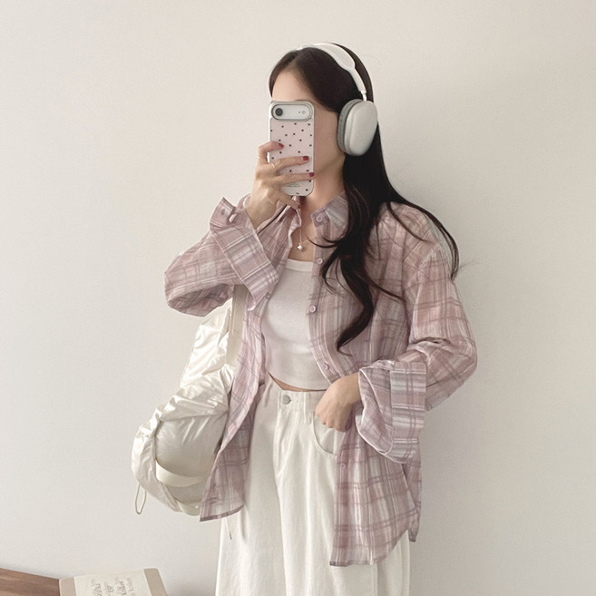 위드후이린 여성용 크랑 체크 루즈핏 남방