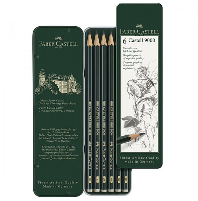 FABER-CASTELL 輝柏 9000 鉛筆 6入 119063, 8B + 6B + 4B + 2B + B + HB, 1盒