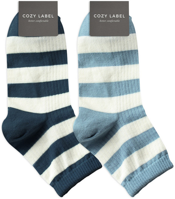 코지라벨 여성용 프레시 컬러 포인트 골지 링글 양말 2종 세트