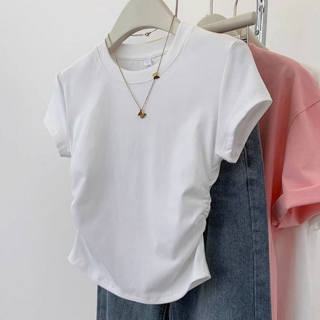 아이엠몽 여성용 시하니 라운드넥 셔링 반팔 슬림 티셔츠