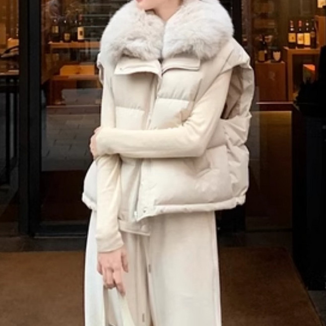 Paperments 女款毛領寬鬆版鋪棉背心 12433