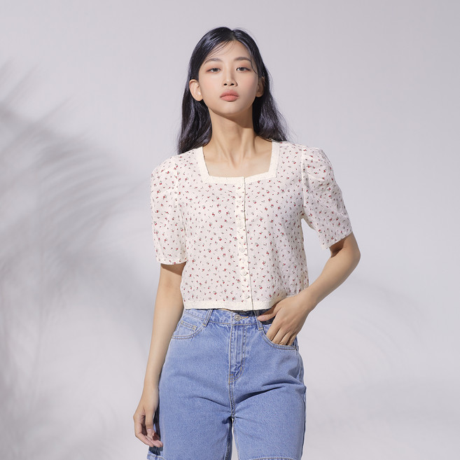 미쏘 여성용 볼륨소매 크롭 블라우스