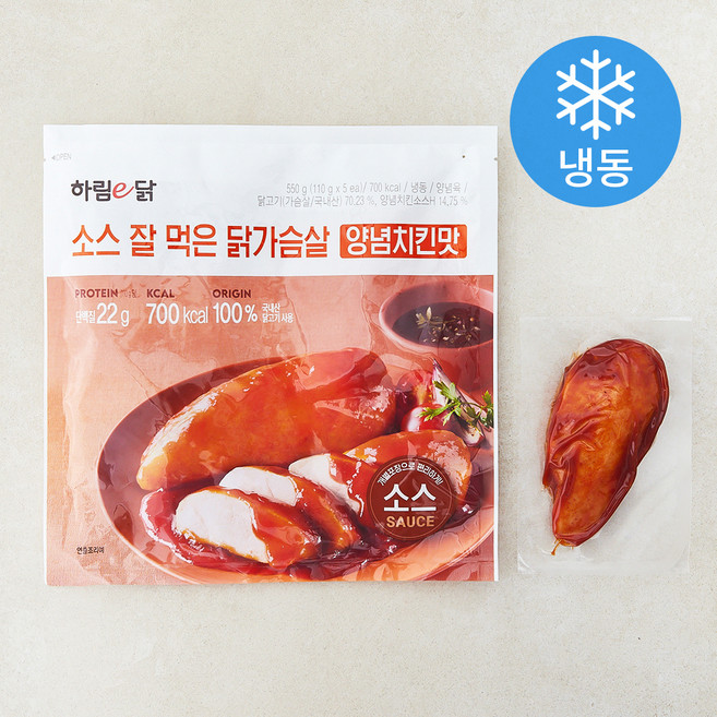 하림e닭 소스 잘 먹은 닭가슴살 양념치킨 (냉동), 110g, 1개, 5개입
