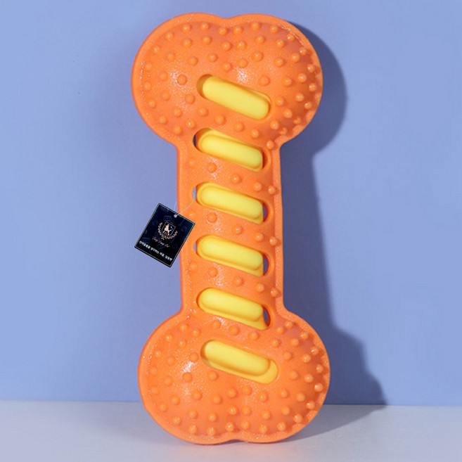 딩동펫 반려동물 삑삑이 크랙 뼈다귀 치석제거 장난감, 오렌지, 1개