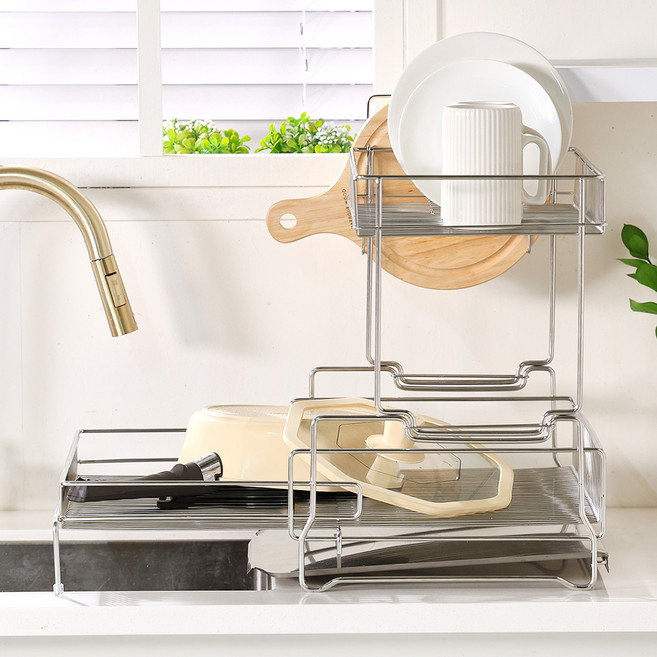공감스토어 올스텐304 자동물빠짐 대용량 확장형 식기건조대 풀세트, 3단, 실버, 1세트