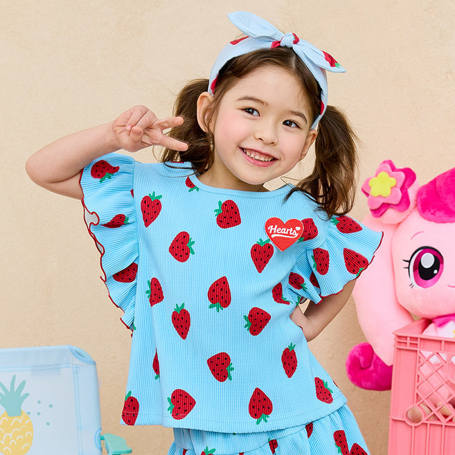 emotioncastle Premiere Farm 女童款 奇妙萌可 草莓涼感褶皺滿版無袖T恤