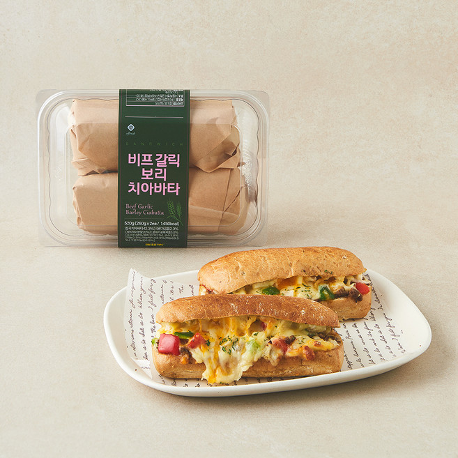 엘푸드 비프 갈릭 보리 치아바타 샌드위치 2개입, 520g, 1개