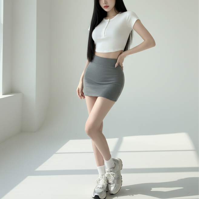 구디프 여성용 하이웨스트 슬림핏 H라인 미니 스커트