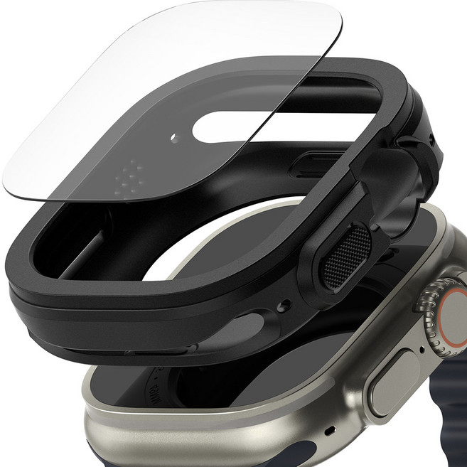 링케 애플워치 에어 스포츠 케이스 + 강화유리 필름 콤보, 블랙, 1개