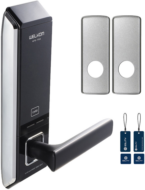 솔리티 손잡이 있음 스마트 도어락 WTS-700 + 보강판 + 카드키 4p, 고객직접설치