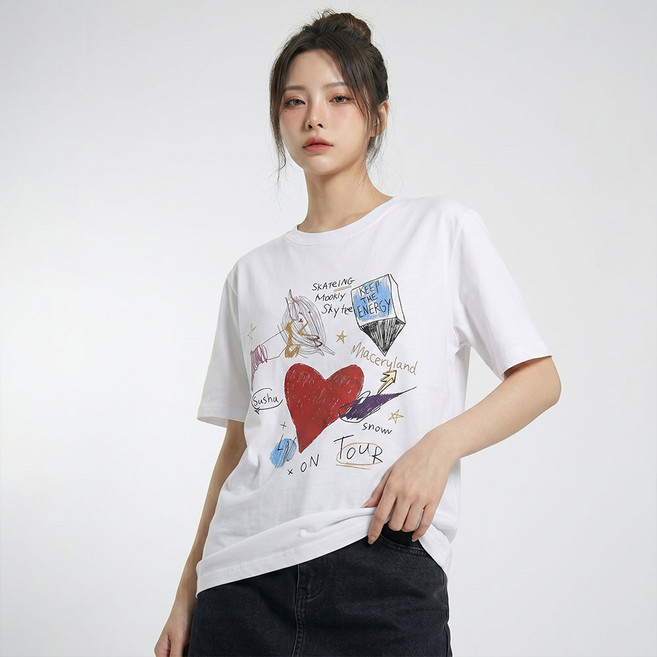 MEICHEL 女款 Happiness 繪圖圓領短袖T恤 13206