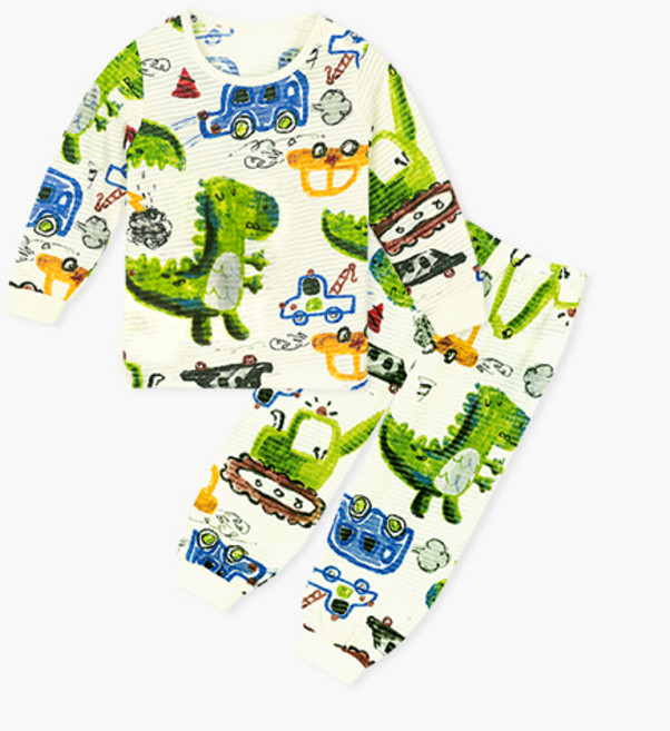 Uni FRIend 童款恐龍汽車印花9分袖上衣長褲組