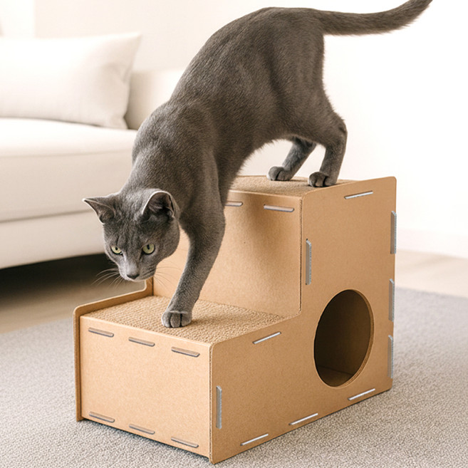 네이처펫 고양이 계단형 스텝 스크래처 하우스 2단, 1개