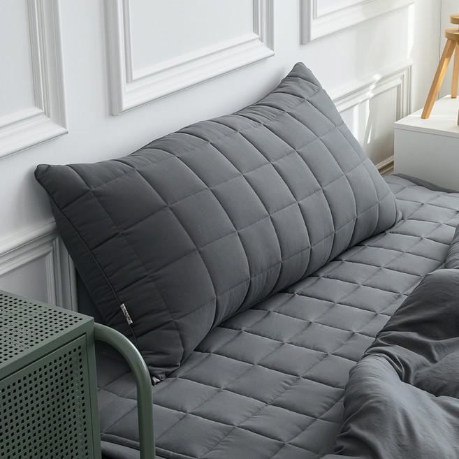 아이닉스 푸딩 소프트워싱 등받이 롱 헤드쿠션 누빔 커버 솜포함, 차콜