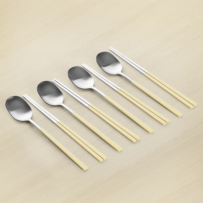 lilive 한식 4인 수저세트, 크림옐로우, 숟가락 (4P) + 젓가락 (4P), 1세트