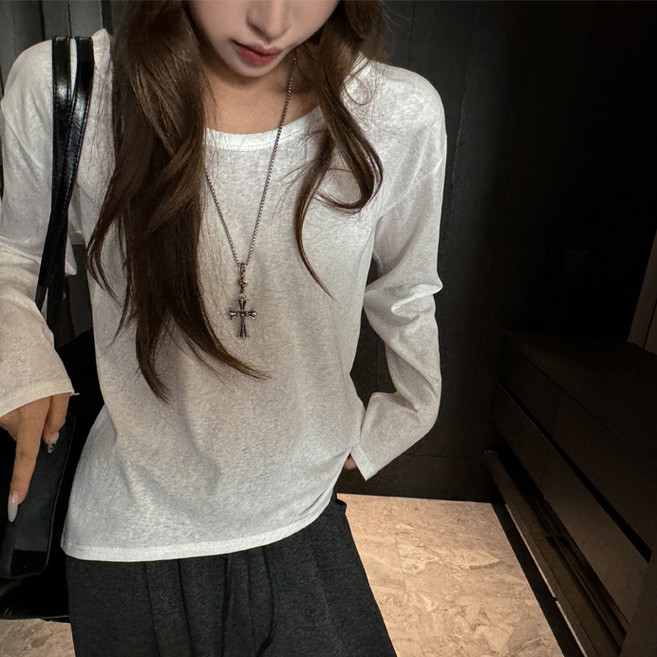 디멜디 여성용 베이직 얇은 데일리 이너 긴팔티셔츠