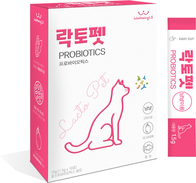 락토펫 고양이 영양제 스틱형, 장건강/유산균, 1.5g, 10개