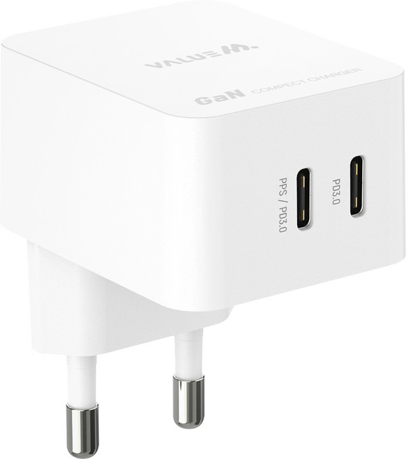 밸류엠 PD+PD 2포트 25W 초고속 스퀘어 충전기, 화이트, 1개