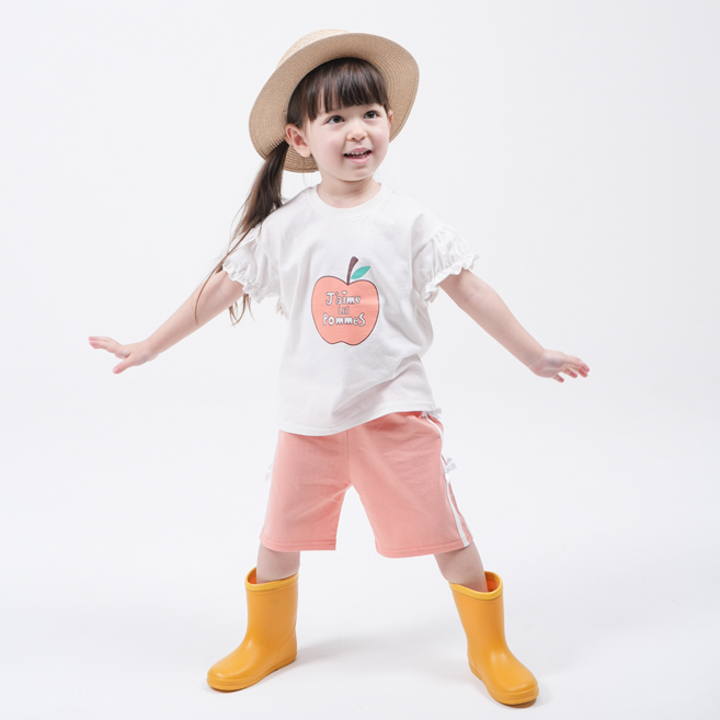 KIDSCOMO 女童杏色短袖上下裝套組
