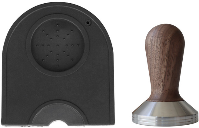 칼딘 데일리 심플 탬핑 매트 1구 + 크레마 우드 핸들 템퍼 53mm 세트, 블랙(매트) + 월넛, 1세트