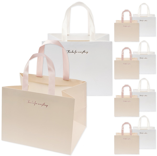 뭉구 선물용 리본 종이 쇼핑백 2종 x 5p 세트, BEIGE, IVORY