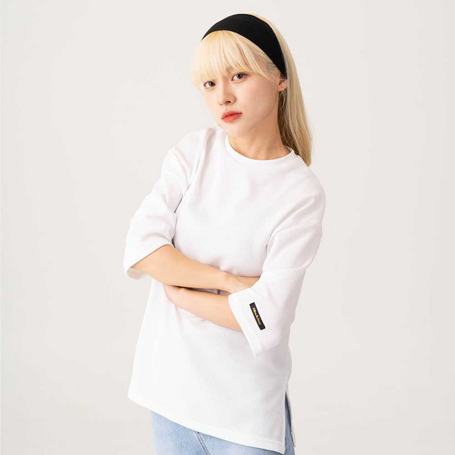 ELLENASSY 素色利物浦布七分袖側開衩T恤, S